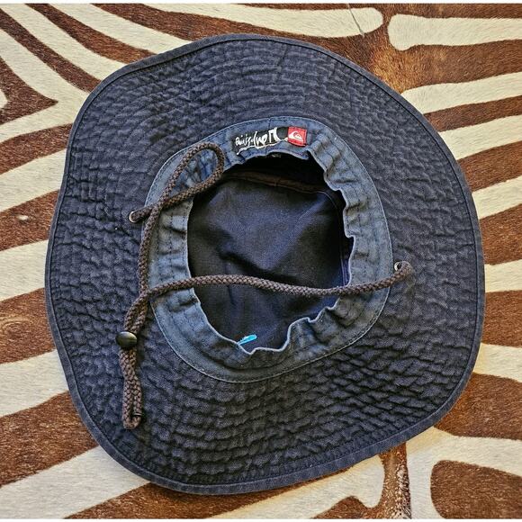 Vintage 90s Quiksilver Bucket Sun Hat Men Washed Blue Logo Skater Surf Grunge - Picture 3 of 4